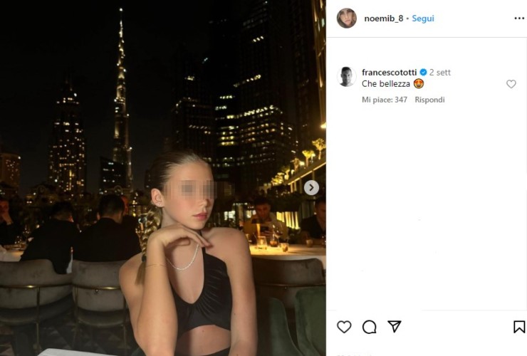 Noemi Bocchi foto figlia commento Totti