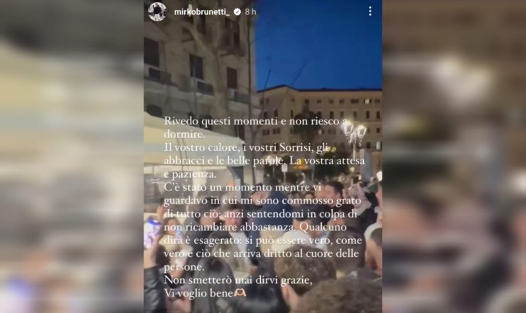 Mirko Brunetti, il messaggio su Instagram